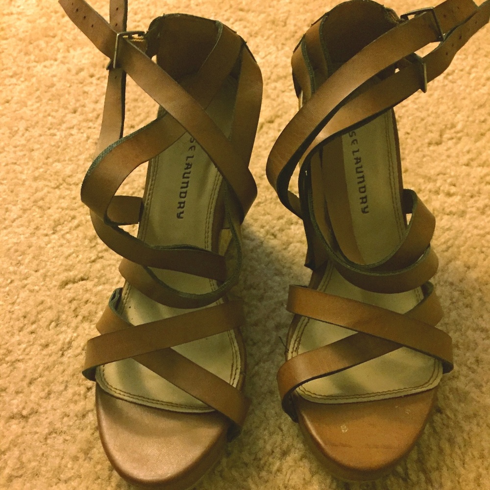 Brown Strappy Wedges - Size 10